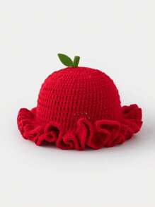 1pc Women's Handmade Crochet Strawberry Knit Bucket Hat, Warm & Stylish For Autumn/Winter, Suitable For Daily Wear