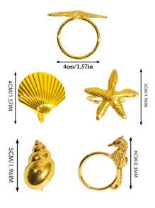 4pcs Seashell, Starfish, Seahorse Mixed Ocean Series Napkin Rings, Table Decor