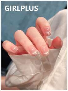GIRL PLUS Girlplus “无妆感”10片纯手工假指甲，短/中长棺材型、椭圆型，简约时尚裸色高密度亮泽猫眼美甲贴片，猫眼法式边设计，优雅温柔可爱白色时尚美甲套装，适合任何肤色女性日常佩戴，按压式美甲，手工按压式美甲。 - 淺粉色 - 查看 13