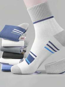 1/5/20 Pairs Men's Colorful Striped Ankle Socks With Ribbed Detail, Moisture-Wicking, Breathable, Casual And Sports Wear - Multicolor - View 4