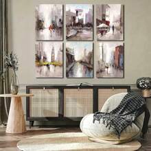 3pcs Modern Urban Abstract Oil Painting Wall Arts Canvas Posters, High-Definition Printing Optional Frame, Office, Classroom, Living Room Home Decoration Hanging Painting ,Wall Art With Frame