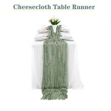 粗棉布桌旗和餐巾套装，波西米亚风纱布粗棉布桌旗和餐巾，乡村风皱褶桌旗和餐巾，适用于婚礼生日派对餐桌装饰和各种节日派对装饰 - 1 件/1+6 件