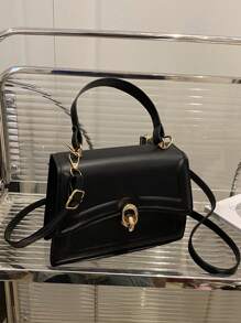 Bolso de mano elegante de unicolor, cartera con solapa de estilo retro para mujeres, bolso bandolera con asa superior de PU