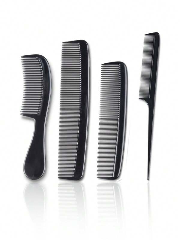 4 Piece Professional Comb Set Black - Fine Pro Tail Combs, Dresser Hair Comb Styling Comb - Premium Grade For Men And Women - Parting Teasing And Styling