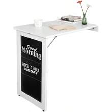 Wall-Mounted Drop-Leaf Table, Folding Kitchen Dining Table Desk With Memo Board, White - White - View 1
