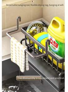 Household New Kitchen And Restaurant Faucet Rack/Multi-Functional Sink Sink Supplies Rack Durable Drain Rack/Sponge Brush Rack With Rod Rag Convenient Storage Artifact Bathroom Brush Soap Rack/Plastic Black/Gray/White