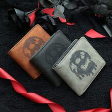 复古骷髅设计男士钱包 - 柔软仿皮卡包和钱包，休闲风格，带压花骷髅图案，是送给他的完美礼物，小钱包零钱包男士钱包 Waller 男士零钱包 周年纪念礼物 男士礼物 男士生日礼物 趣味礼物 小礼物 礼物创意 - 彩色 - 查看 9