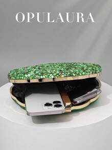 Borsa clutch da donna OpulAura, di lusso, decorata con cristalli, a forma di conchiglia, borsetta da cerimonia elegante, adatta per matrimoni, gala, eventi formali, abbinata bene con abiti da festa, vestiti luccicanti