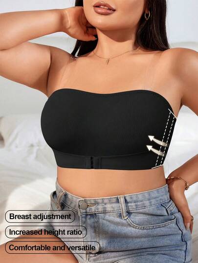 MIMILEMON Czarny biustonosz damski z cienkimi usztywnianymi miseczkami i guzikami, duży rozmiar, wygodny