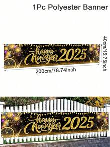 1 件，2025 新年快乐横幅，40*200 厘米涤纶黑金气球烟花倒计时时钟图案新年悬挂横幅，适用于家庭围栏庭院标志、花园、室内室外装饰欢迎活动装饰，2025 年新年快乐庆祝派对装饰，圣诞节 - 彩色 - 查看 5