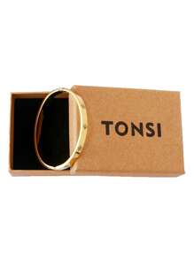 TONSI 1 pieza Brazalete con baño de oro de 18K y elementos de circonita cúbica, empaquetado en caja de regalo para joyería, mejor regalo de cumpleaños/festividad para mujeres