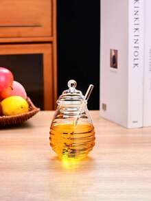 Tarros de cristal de miel con forma de panal con cucharita y tapa. Potes de miel de cristal pesado y transparente, recipientes para miel, mermelada, jalea, sirope para el hogar y la cocina - Multicolor - Ver 13