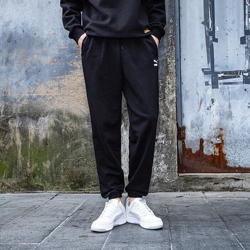 Puma Men's Pants, Sporty Casual Simple Basic Tapered Cuff Long Pants, Jogger Pants, Sweatpants 53311801 - Black - View 1