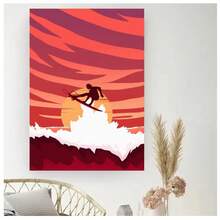 1pc Frameless Modern Minimalist Nordic Summer Wave Surfing Poster Retro Painting Colorful Sports Wall Art Suitable For Living Room, Bedroom, Dormitory, Study, Bar, Club, Coffee Shop Wall Decoration Home Decoration ,Wall Art With Frame