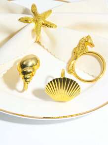 4pcs Seashell, Starfish, Seahorse Mixed Ocean Series Napkin Rings, Table Decor