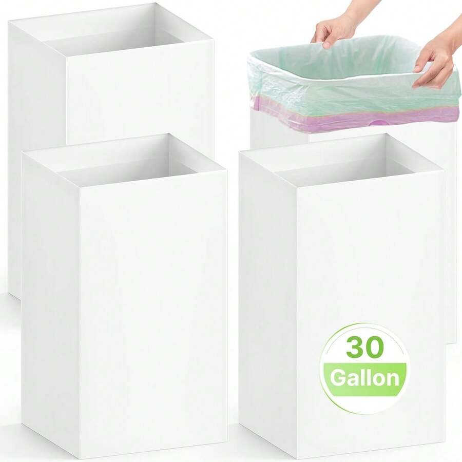 4 Pack Extra Large Disposable Trash Cans, Reusable Portable Garbage Can, 30 Gallon (30" H X 14" W X 14" D), Extra Thick  Cardboard Portable Garbage Can And Recycling Bins,White - default - View 1