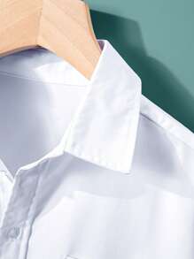 Chemise à manches longues en robe blanche officielle avec application pour pocket, style collégial classique pour adolescents, décontracté et pour soirée
