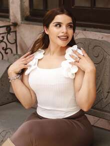 Lupita Cardoza Damen Ärmellos Top mit quadratischem Ausschnitt, Blumen Dekor, Lässig, Ripp-Strick