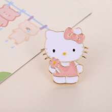 Sanrio 1 pieza/Set de 7 Broches de Hello Kitty de Sanrio, alfileres de esmalte de gato blanco de dibujos animados de Sanrio, insignias de metal estilizadas de animales, accesorios para bolsos y ropa.