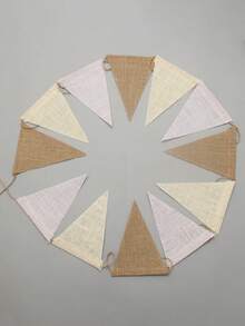 3.6m 12pcs Tricolor Gradient Thick Linen 13x17cm Pennant Flags - Birthday Decoration, Party Decoration, St. Patrick's Day, Easter, Valentine's Day, Classroom Decor, School Decor, All Saints' Day, Ramadan, Eid, Carnival, Outdoor Beautification, Large Events, Graduation Ceremony, Wedding Venue Decoration, Garden Decor, Wall Decor And Home Hanging Decoration Triangle Flag Garland - Beige Gradient - View 5