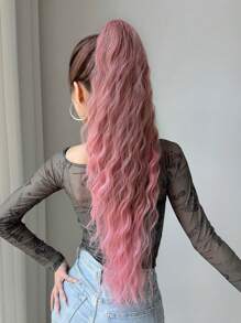 Claw Ponytail Extension Pink Color Hair Ombre 30 Inch Long Natural Water Wave Heat Resistant Fiber Synthetic Ponytail Hairpiece For Girl Women Daily Used