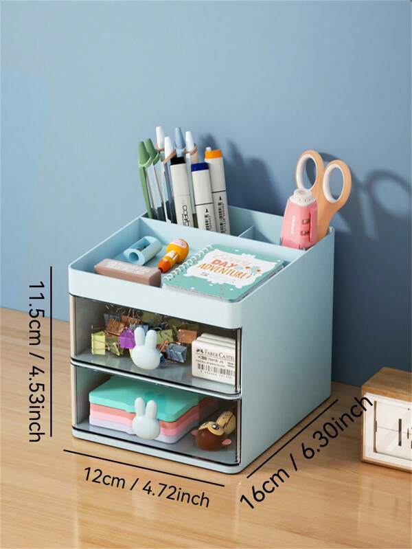 1PC Desktop Organizer Box | 5 Compartments Storage Tray, PS Material, For Bathroom Vanity, Makeup, Bedroom, Office Desk, Study Table | Multifunctional, Space-Saving, Blue/White/Pink,For Holiday Beach, Bathroom Collection, Bedroom Collection, Large Capacity