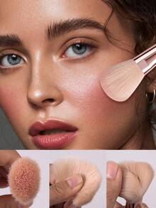 1Pc Sculpting Blush Brush - Powder Blush & Contour Tool For Refined Glam Look, Soft Hair Makeup Essential - Apricot - View 7