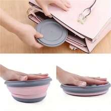 Ciotola pieghevole portatile in silicone con coperchio, durevole e facile da pulire, adatta per ufficio, all'aperto, viaggio, campeggio, picnic, forma rotonda, rosa e verde, utensili da cucina e da tavola