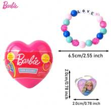 Mattel Set de bijuterii cu inel și brățară Barbie cu mărgele, licențiat oficial, conține 1 brățară și 1 inel, diverse stiluri, aleatoriu, o prințesă, colorat și drăguț, perfect pentru cadouri de ziua de naștere și cadouri de petrecere.