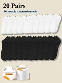 10/20 paires de chaussettes de cheville jetables unisexes noires/blanches, chaussettes confortables et respirantes pour les affaires, les voyages, l'hôtel, le port quotidien