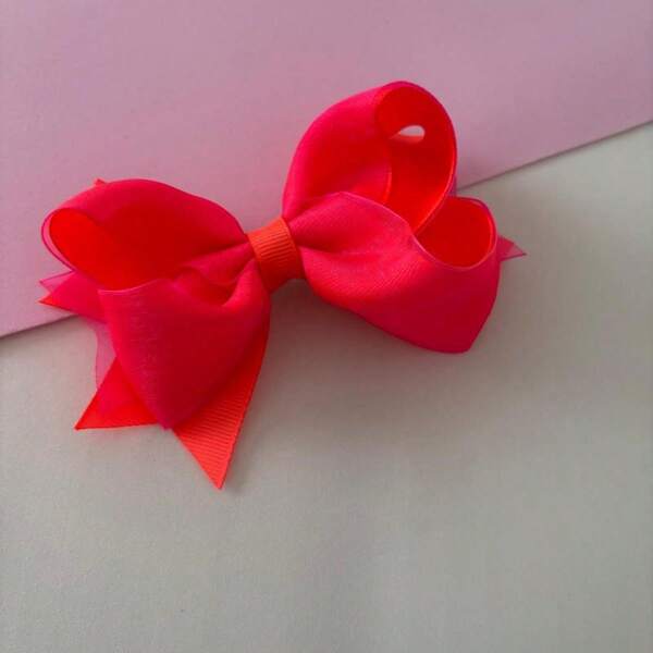 Laço Grande Boutique Laranja com Rosa Delicado Mini Fashionista Com Ponta