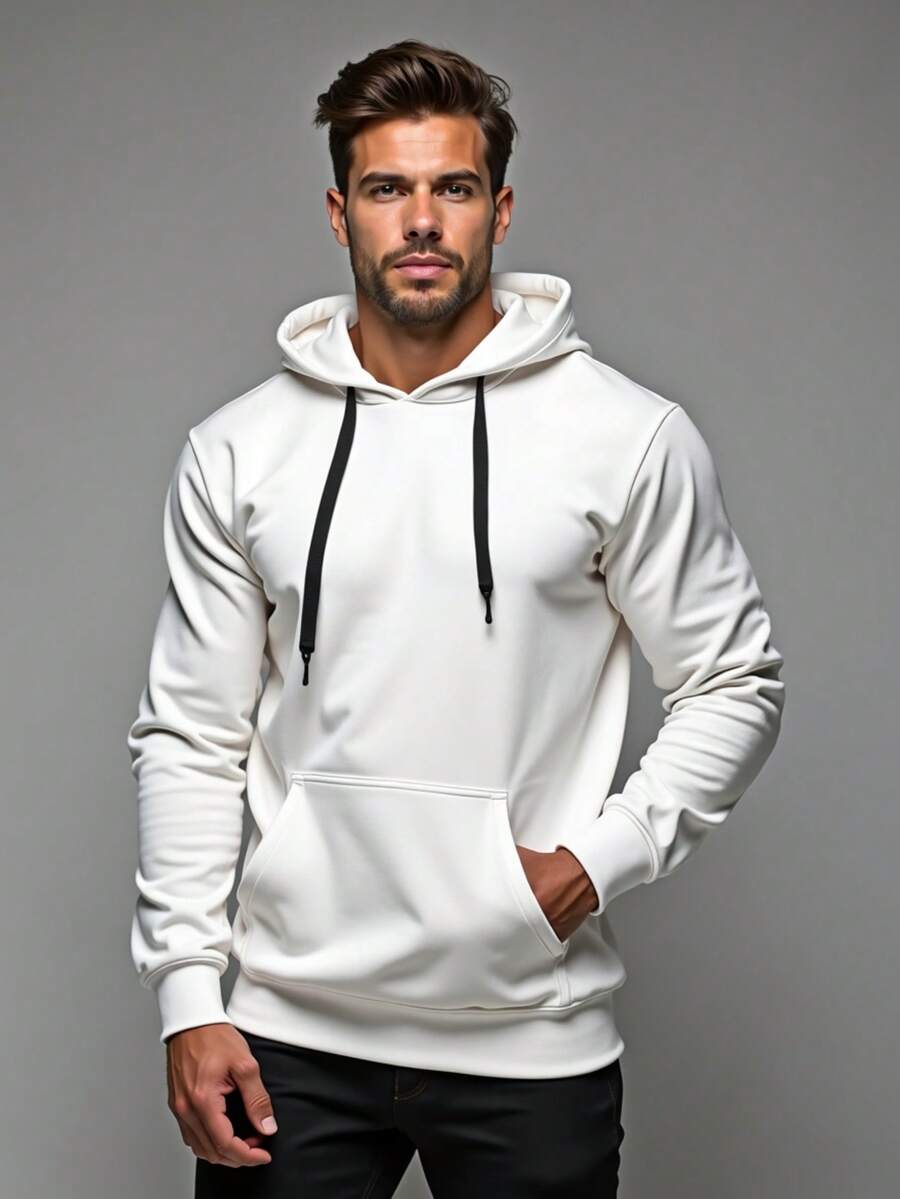 Blusa de Frio Liso Moletom Canguru Masculino e Feminino em Algodão Flanelado Bolso Frontal Com Capuz Ajustável GuGi