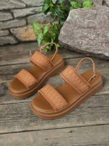 Sandali casual comodi con suola spessa da donna, scarpe da spiaggia estive versatili con cinturino, stile inglese a contrasto di colore