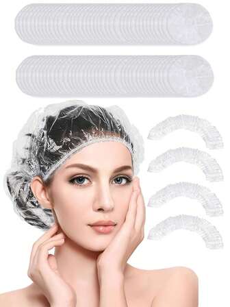 100PCS一次性浴帽多用途加厚弹力浴帽塑料防水透明浴帽女士水疗家庭用酒店美发店便携旅行