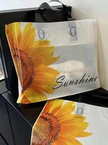 50 Peças Sacos de Presente de Plástico Reutilizáveis com Estampa Brilhante de Girassol, Design em Forma de Coração, Adequado para Compras, Festa e Ocasiões Especiais - Perfeito para Casamento, Festa de Aniversário, Decoração de Feriados, Dia das Mães, Cerimônia de Formatura, Sacos de Presente de Decoração de Girassol, Presentes de Inauguração, Comemorações de Aniversário, Decorações de Festa de Primavera/Verão, Sacos de Compras de Roupas