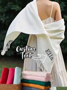 1pc Customized Unisex Embroidered Solid Color Faux Faux Cashmere Warm Scarf, Daily Use Fashionable, Colorful, Vintage, Contracted, Stylish, Fall Fashion, Old Money Custom, Personalized, Unique, Customized Ideal Gifts For Him Her, Winter Fashion, Christmas Gift, Christmas Decorations, Personalized Christmas Ornaments, Personalized Gifts For Women/Men, Christmas Accessories,Customized Scarves & Scarf Accessories,Street Casual Chic