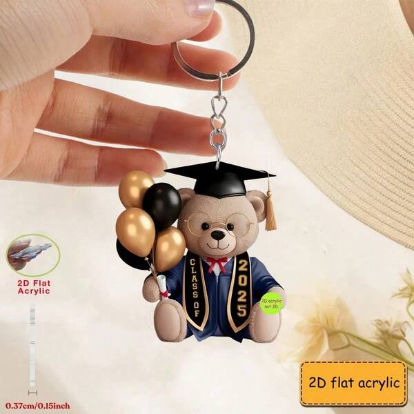 1pc 2D Flat Acrylic Keychain, Cute Graduation Bear Acrylic Keyring, Suitable For Phone, Car Air Vent, Backpack And Wallet Accessories, Perfect Gift For Friends