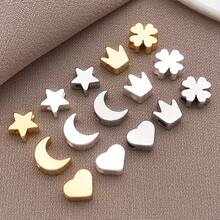 10pcs Real 18k Gold Plated Brass Beads Heart Spacer Beads Metal Star Moon Crown Charm Long-Lasting Loose Beads For DIY Necklace Bracelet Earring Wedding Jewelry Making Findings - Multicolor - View 2