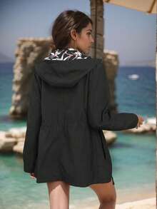 女士双面轻便夹克休闲风衣外套户外印花雨衣