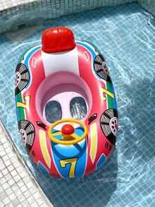 1 件带座椅的充气游泳圈，可爱儿童游泳池浮圈，带手柄的幼儿游泳训练圈，带方向盘的夏季游泳浮圈