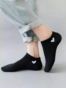 10 Pairs Random Black, White And Gray Heart Pattern Breathable Ankle Socks, Spring/Summer - Multicolor - View 4