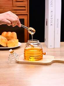 Tarros de cristal de miel con forma de panal con cucharita y tapa. Potes de miel de cristal pesado y transparente, recipientes para miel, mermelada, jalea, sirope para el hogar y la cocina - Multicolor - Ver 2