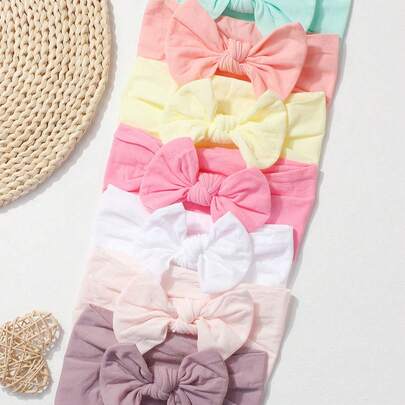 Set de 7 diademas con moños de color caramelo de nylon para bebés, adecuado para uso diario