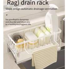 Household New Kitchen And Restaurant Faucet Rack/Multi-Functional Sink Sink Supplies Rack Durable Drain Rack/Sponge Brush Rack With Rod Rag Convenient Storage Artifact Bathroom Brush Soap Rack/Plastic Black/Gray/White