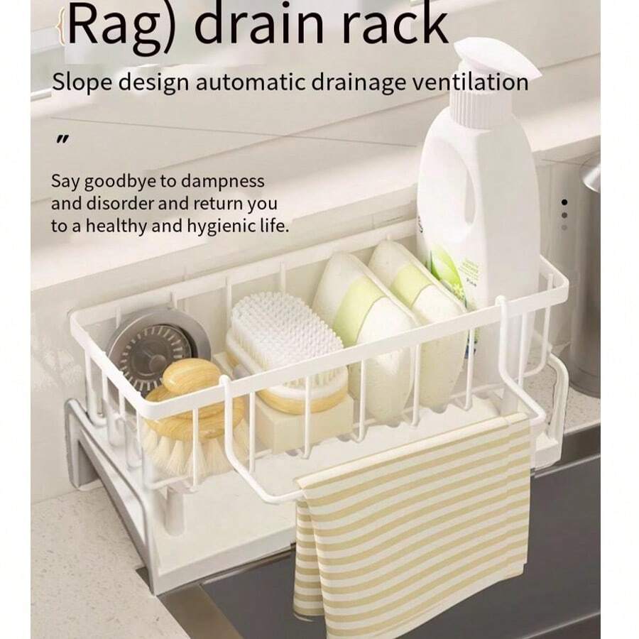 Household New Kitchen And Restaurant Faucet Rack/Multi-Functional Sink Sink Supplies Rack Durable Drain Rack/Sponge Brush Rack With Rod Rag Convenient Storage Artifact Bathroom Brush Soap Rack/Plastic Black/Gray/White