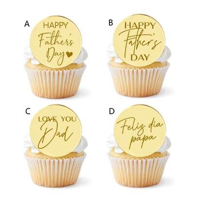 5 piezas/10 piezas/20 piezas Decoraciones para cupcakes redondas doradas con mensajes "Feliz Día del Padre", "Te amo Papá" y "Papá" en español para fiestas de cumpleaños y decoración de pasteles del Día del Padre
