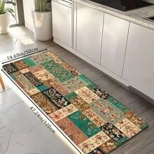 1 pieza Alfombra para cocina de estilo retro con patrón de flores patchwork, alfombra suave antideslizante lavable, absorbente y resistente al aceite para uso diario y áreas grandes del hogar