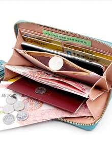 Ví cầm tay dài đa chức năng có khóa kéo đôi cho nữ Ví đơn giản cho nữ Ví dài có khóa kéo bằng da Spell Color-Block thời trang Ví đựng tiền xu có khe cắm thẻ Túi xách cho mẹ, bạn bè, đồng nghiệp Quà tặng ngày lễ - Nhiều màu - Xem 7
