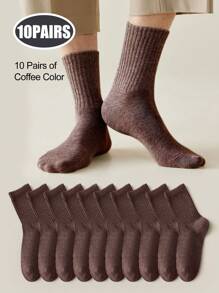 5 Pairs/10 Pairs Men's Neutral Mid-Calf Socks, High Elasticity, Antibacterial & Odor-Resistant, Solid Black/White/Gray Simple Cotton Socks Suitable For Casual, Daily, And Business Wear