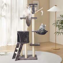 Cat Tree Cat Climbing Frame, 5-Storey Large Cat Tower With Perch Hammock Cat Scratching Post, Wooden Cat Frame, Indoor Play Furniture - Beige - View 5